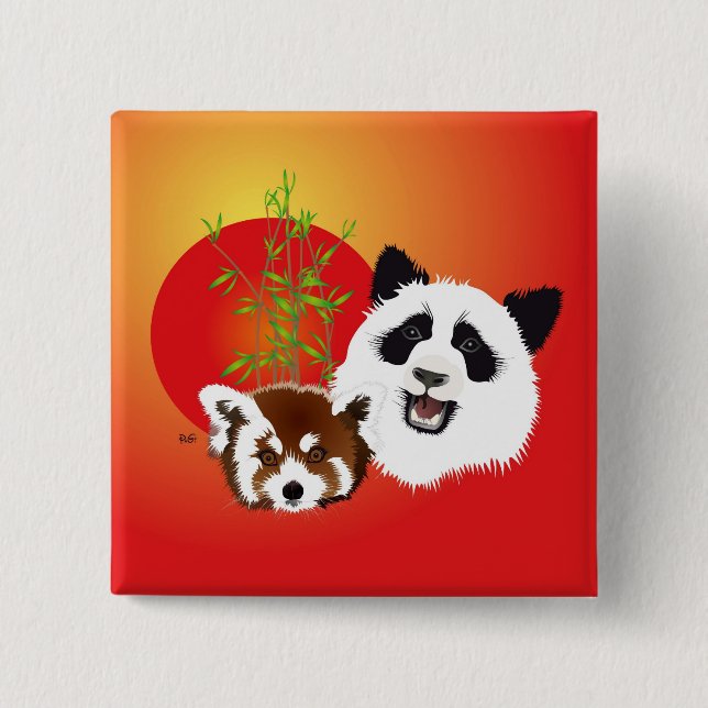 Badge Carré 5 Cm Rencontre de Panda (Devant)