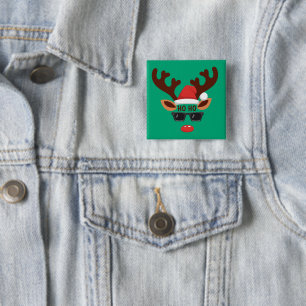 Badge Carré 5 Cm Renne drôle de Noël Hiver Famille Cerf mignon