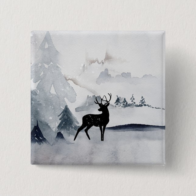 Badge Carré 5 Cm Rennes dans l'Aquarelle gris sauvage Noël (Devant)