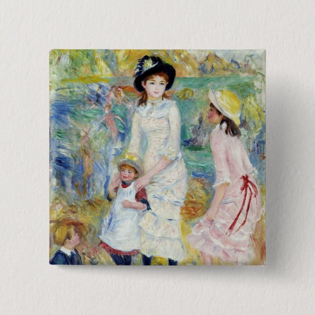 Badge Carré 5 Cm Renoir - Enfants en bord de mer, Guernesey (Devant)