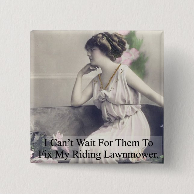 Badge Carré 5 Cm Réparez ma tondeuse à pédales (Devant)