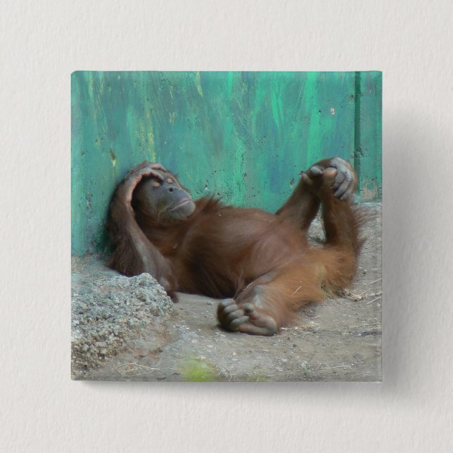 Badge Carré 5 Cm Repos d'orangutang de bébé (Devant)