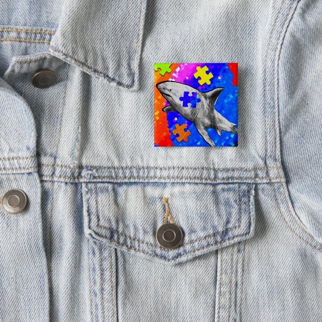Badge Carré 5 Cm Requin autiste (En situation)