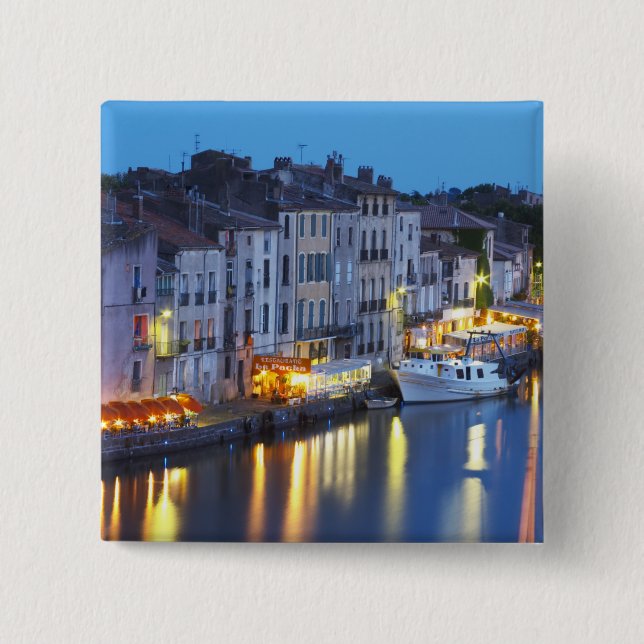 Badge Carré 5 Cm Restaurants le long de la rivière l'Hérault. L'Hér (Devant)