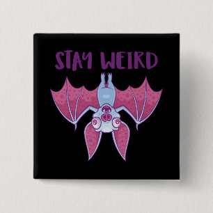 Badge Carré 5 Cm Restez Drôle Chauve-Souris Vampire Albinos Dessin