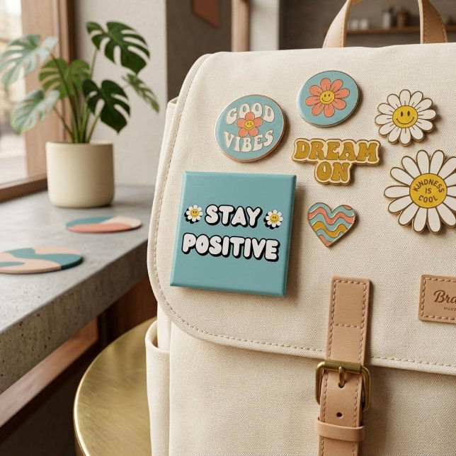 Badge Carré 5 Cm Restez Positif (Créateur téléchargé)