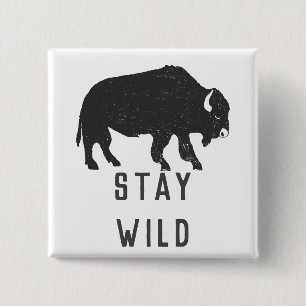 Badge Carré 5 Cm Restez Wild Buffalo Silhouette