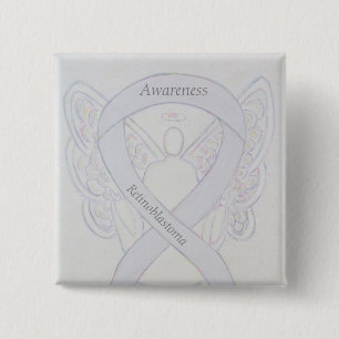 Badge Carré 5 Cm Rétinoblastoma White Awareness Ribbon Angel Pin
