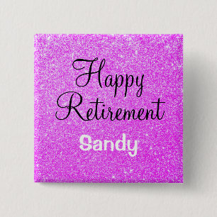 Badge Carré 5 Cm Retraite Glamour Happy Violet Paillettes Étincelle