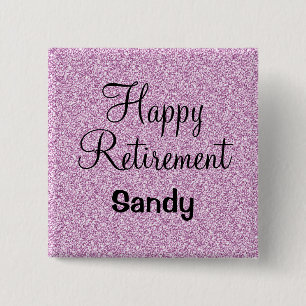 Badge Carré 5 Cm Retraite Glamour Violet Paillettes Étincelles