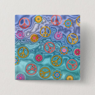 Badge Carré 5 Cm Retro 60s paisible Vagues d'océan Cadeaux