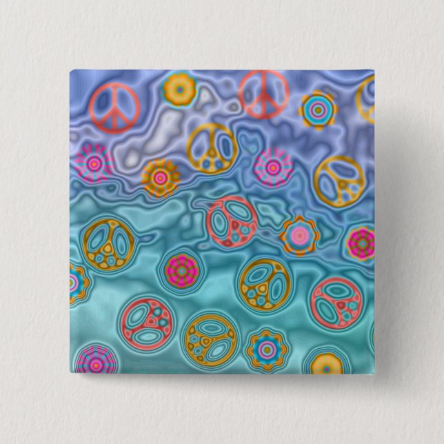 Badge Carré 5 Cm Retro 60s paisible Vagues d'océan Cadeaux (Devant)