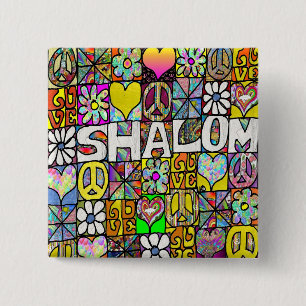 Badge Carré 5 Cm Retro 60s Psychedelic Shalom LOVE