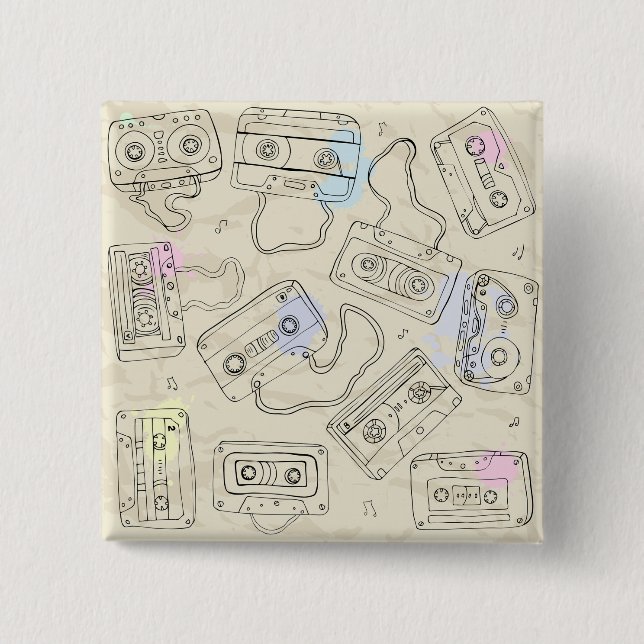 Badge Carré 5 Cm Retro 80s 90s Nostalgic Cassette Mix Tape Pattern (Devant)