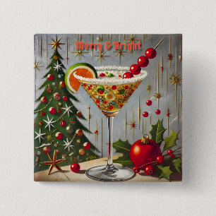 Badge Carré 5 Cm Retro années 50 Cocktail de bonbons de Noël Merry