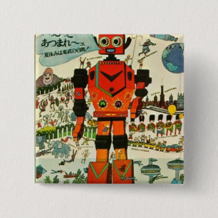 Badge Carré 5 Cm Rétro art asiatique d'impression de robot
