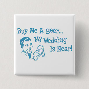Badge Carré 5 Cm Rétro bleu m'achètent une bière que mon mariage