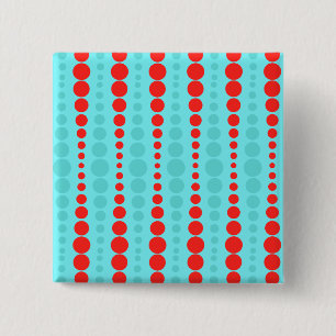 Badge Carré 5 Cm Rétro bouton de points de rouge et de turquoise
