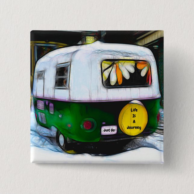 Badge Carré 5 Cm Retro Camper Hippie Life Est Un Voyage Juste Aller (Devant)