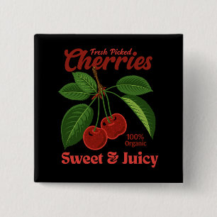 Badge Carré 5 Cm Retro Cerises Fruit Commercial Graphisme Art Style