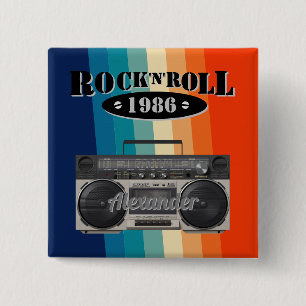 Badge Carré 5 Cm Retro classique boite à boum rock n roll musique v