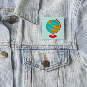 Badge Carré 5 Cm Retro Globe Illustration Vintage Earth Map