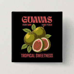 Badge Carré 5 Cm Retro Guavas Fruit Commercial Graphisme Art Style