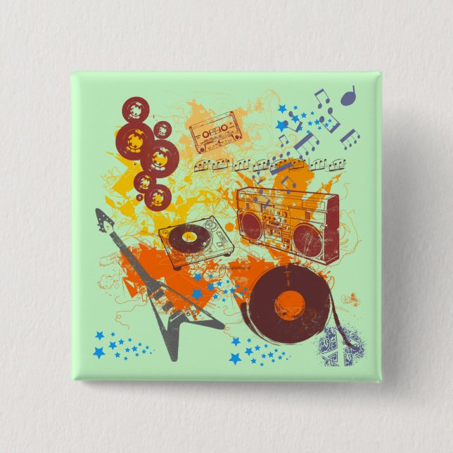 Badge Carré 5 Cm Rétro musique des années 80 (Devant)