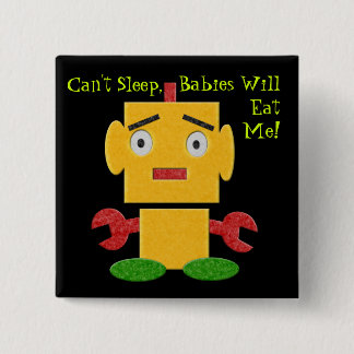 Badge Carré 5 Cm Rétro robot mignon - jaune - sommeil biseauté