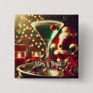 Badge Carré 5 Cm Retro Santa Noël Martini verte des années 50