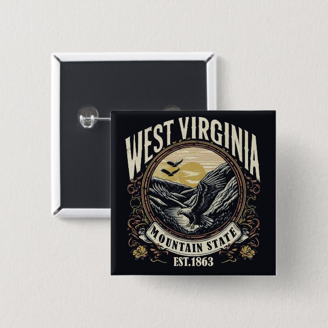 Badge Carré 5 Cm Retro West Virginia (Devant & derrière)