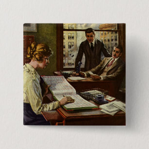 Badge Carré 5 Cm Réunion d'affaires vintage, bureau avec des cadres