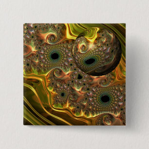 Badge Carré 5 Cm Rêve fractal d'or liquide