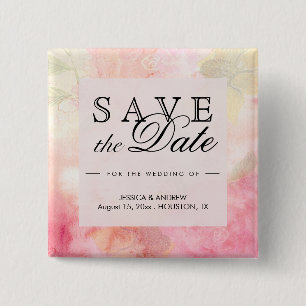 Badge Carré 5 Cm Rêve Romantique Fleurs Mariage Enregistrer la Date