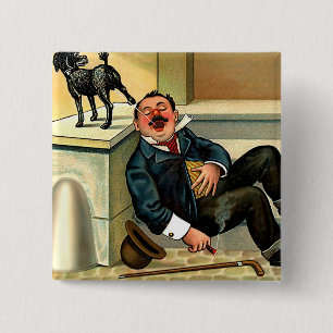 Badge Carré 5 Cm RÉVEIL GROSSIER - art vintage de chien