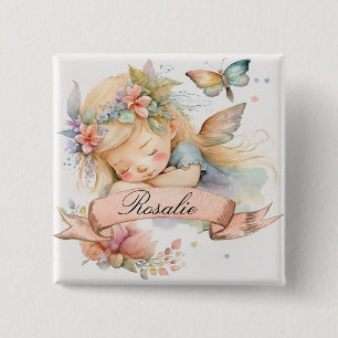 Badge Carré 5 Cm Rêves doux floraux fantaisistes de fille fée endor