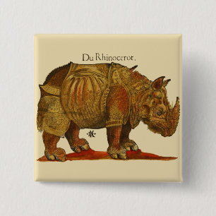 Badge Carré 5 Cm Rhinoceros d'antiquité de Rhino vintage Durer