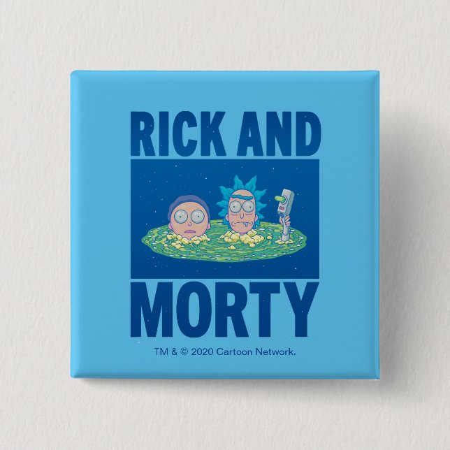Badge Carré 5 Cm RICK ET MORTY™ | Parcourir le portail (Devant)