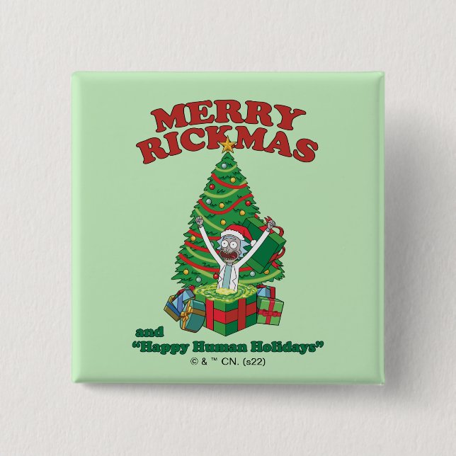 Badge Carré 5 Cm Rick et Morty | Portail Rick Merry Rickmas (Devant)