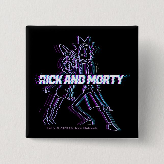 Badge Carré 5 Cm RICK ET MORTY™ | Rick Et Morty Glités (Devant)