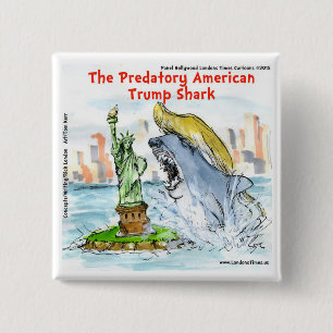Badge Carré 5 Cm Rick London Drôle Trump Requin