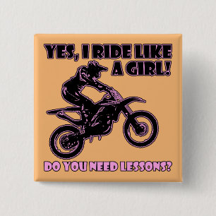Badge Carré 5 Cm Ride Like A Girl Motocross Vélos Tout-Terrain Bout