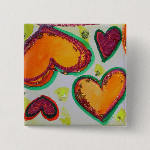 Badge Carré 5 Cm Rire Coeurs Bliss rose Boutons d'art ou Pins d'ord