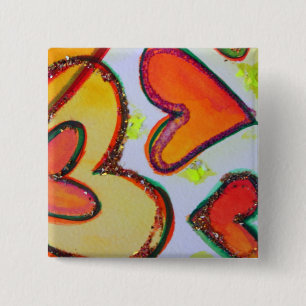 Badge Carré 5 Cm Rire Coeurs Jardin Boutons d'art ou Épingles