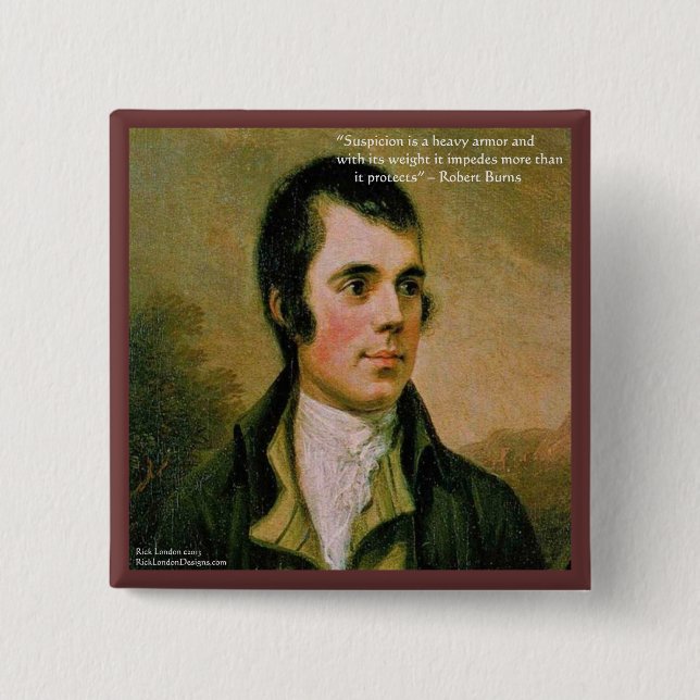 Badge Carré 5 Cm Robert Burns & Célèbre Citation de Soupçon (Devant)