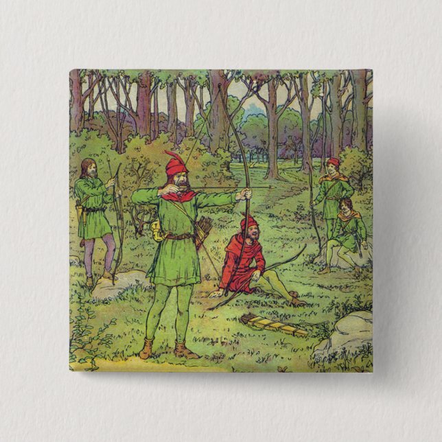 Badge Carré 5 Cm Robin des Bois dans la forêt  (Devant)
