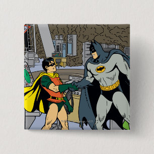 Badge Carré 5 Cm Robin Et Batman Handshake