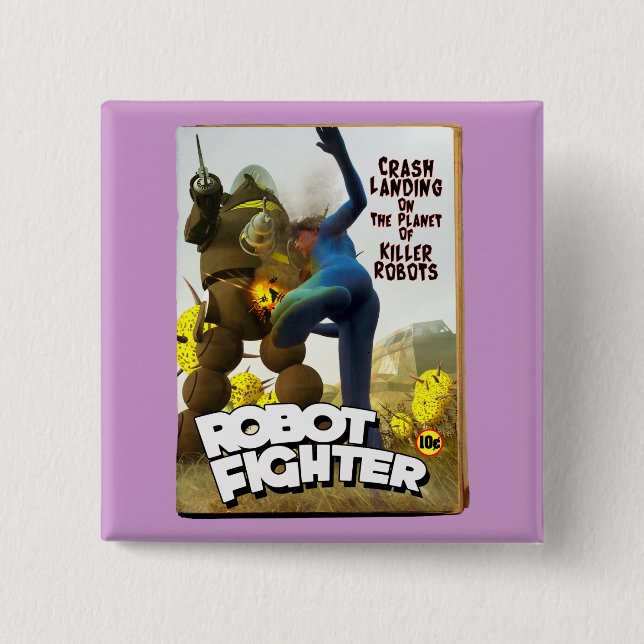 Badge Carré 5 Cm Robot Fake Pulp Cover 2 Bouton (Devant)