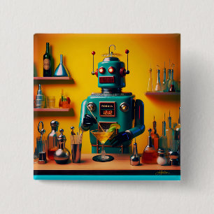 Badge Carré 5 Cm Robot futuriste rétro ROBIA 12J2 Mixologue