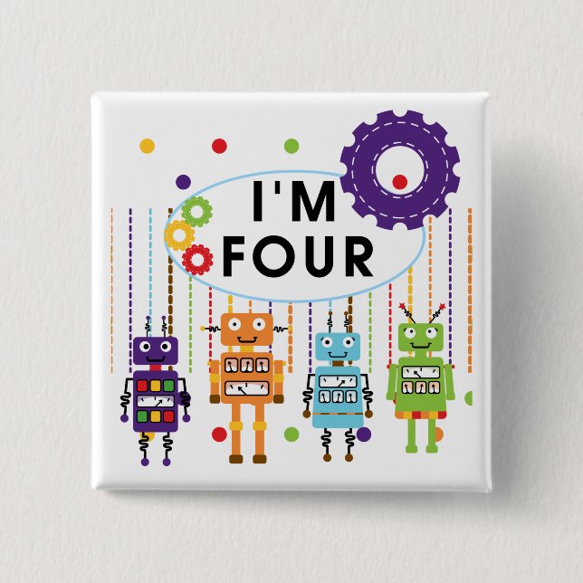 Badge Carré 5 Cm Robot T-shirts et cadeaux d'anniversaire 4e (Devant)